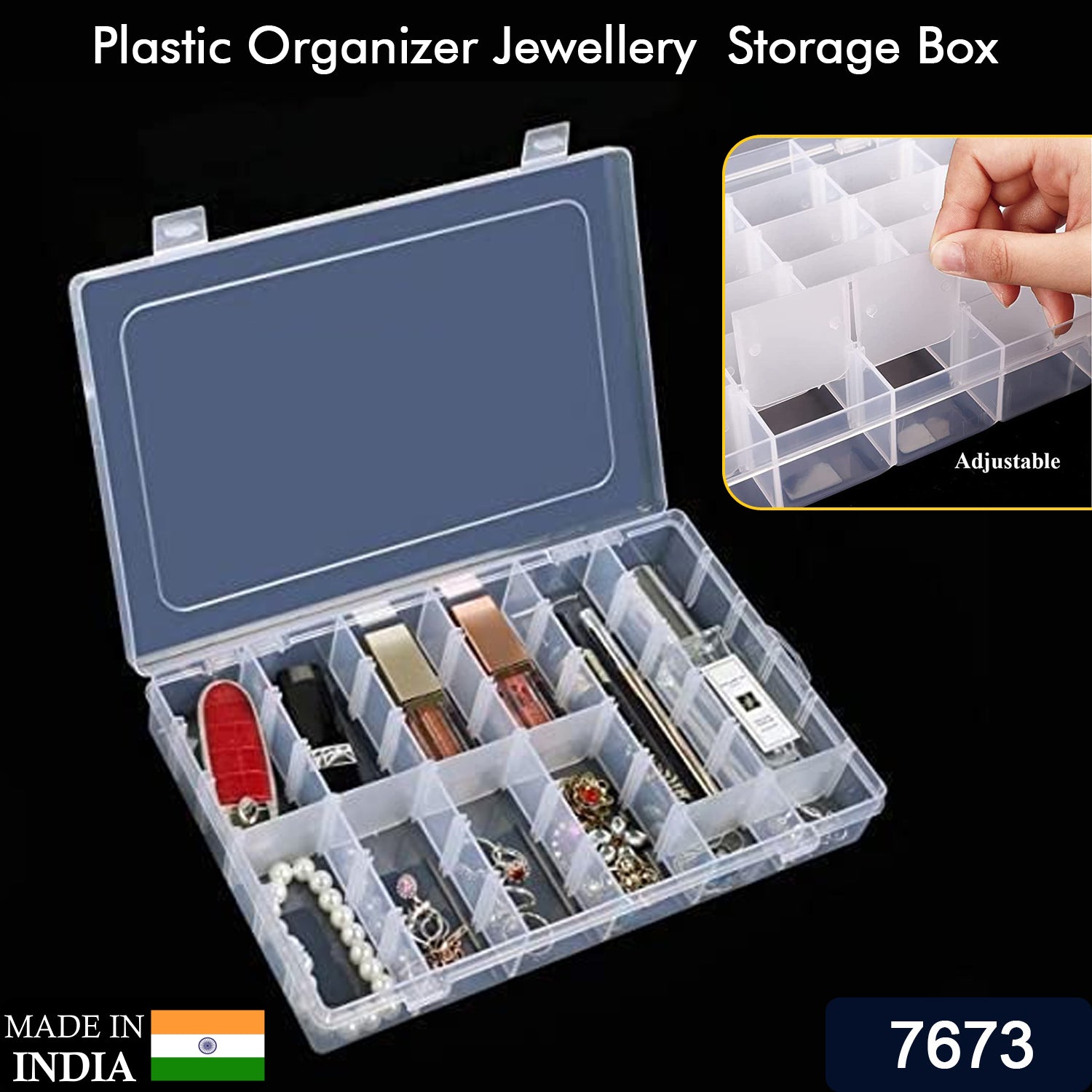 7673 36 Grids Clear Plastic Organizer Box with Adjustable Compartment Dividers, Jewellery Storage Organizer Collection Box (1 pc ) DeoDap 7673 36 Grids Clear Plastic Organizer Box with Adjustable Compartment Dividers, Jewellery Storage Organizer Collection Box (1 pc ) DeoDap